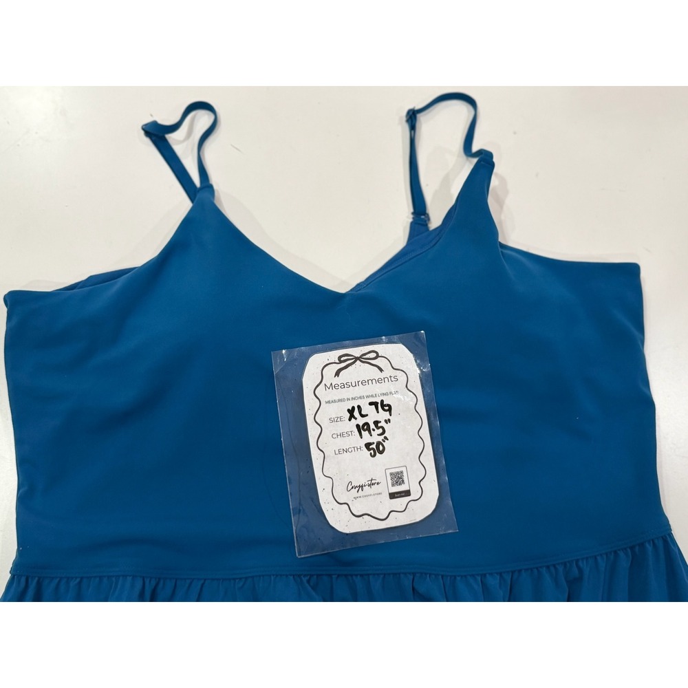 Athleta Presidio Dress Blue V-Neck Tiered Midi Adjustable Straps Pockets XL - Picture 5 of 7
